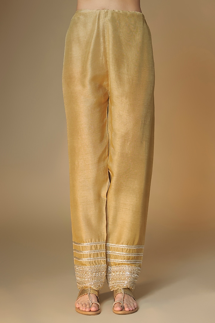 Champagne Gold Viscose Georgette Cutdana Embroidered Choga Kurta Set by Renee Label at Pernia's Pop Up Shop